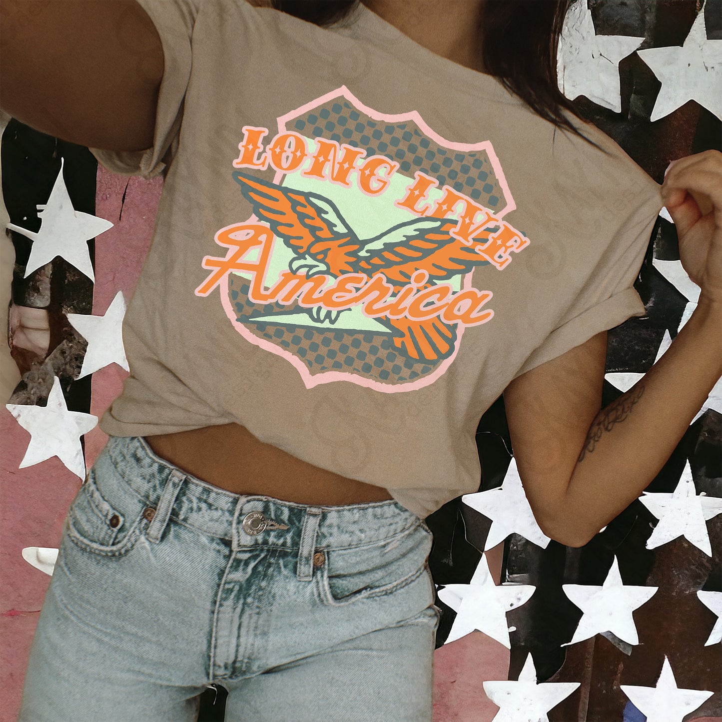 Long Live America 4 Sublimation Design PNG Digital Download Printable Vintage Eagle