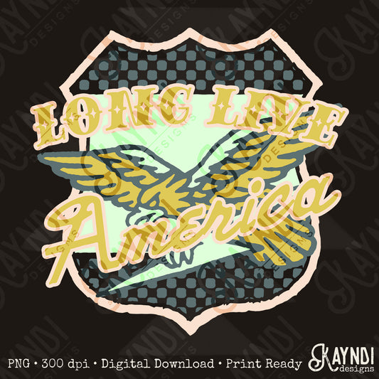 Long Live America 5 Sublimation Design PNG Digital Download Printable Vintage Eagle