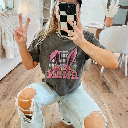 Mama Bunny Ears Sublimation Design PNG Digital Download Printable Easter Flowers Checkered