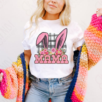 Mama Bunny Ears Sublimation Design PNG Digital Download Printable Easter Flowers Checkered
