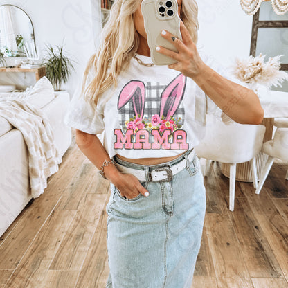 Mama Bunny Ears Sublimation Design PNG Digital Download Printable Easter Flowers Checkered