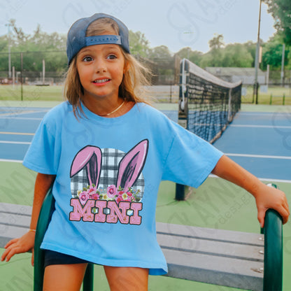 Mini Bunny Ears Sublimation Design PNG Digital Download Printable Easter Flowers Checkered