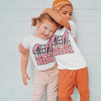 Mini Bunny Ears Sublimation Design PNG Digital Download Printable Easter Flowers Checkered