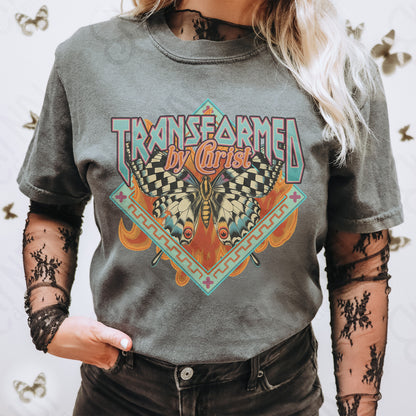 Transformed by Christ Sublimation Design PNG Digital Download Printable Faith Butterfly Fire