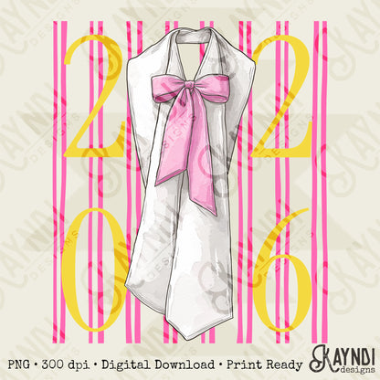 2026 Stole Sublimation Design PNG Digital Download Pink Stripes Bow
