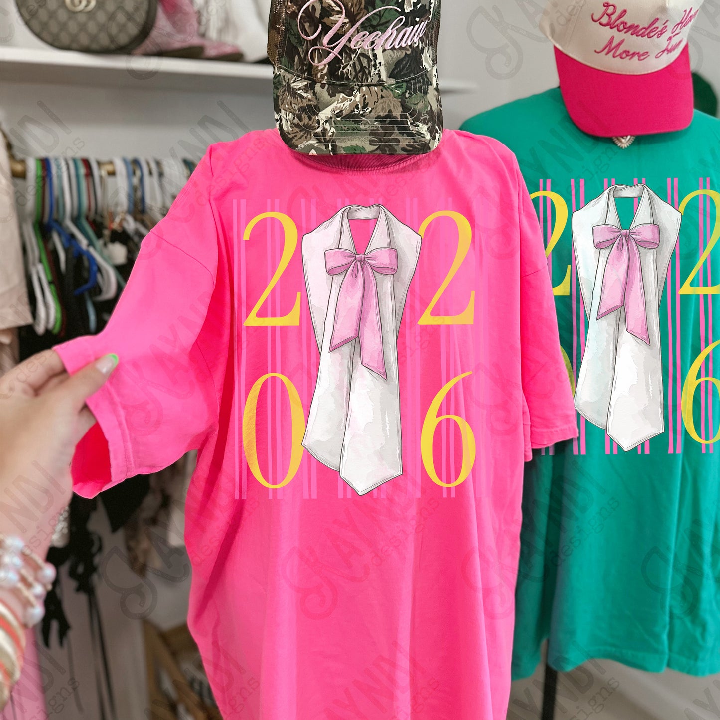 2026 Stole Sublimation Design PNG Digital Download Pink Stripes Bow