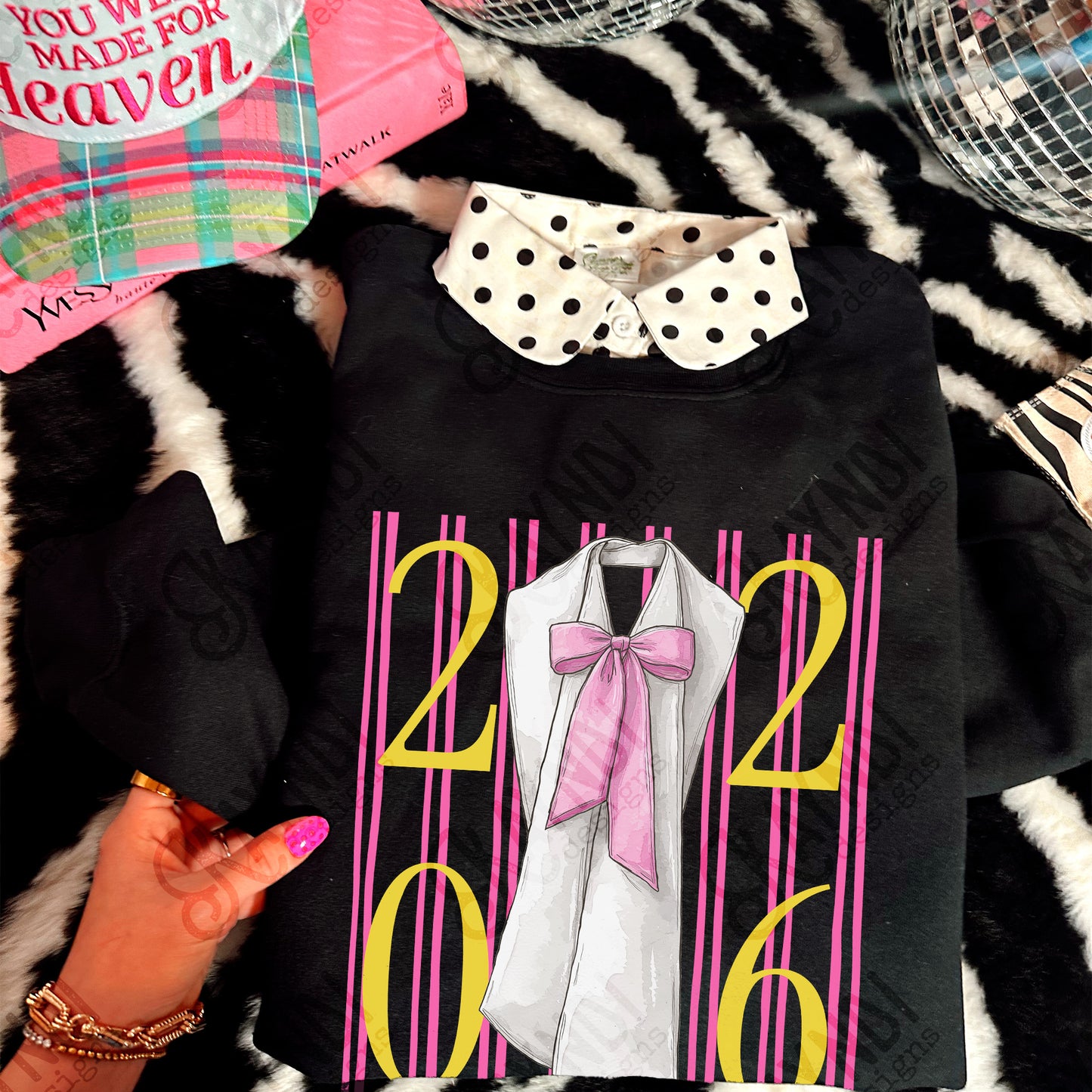 2026 Stole Sublimation Design PNG Digital Download Pink Stripes Bow