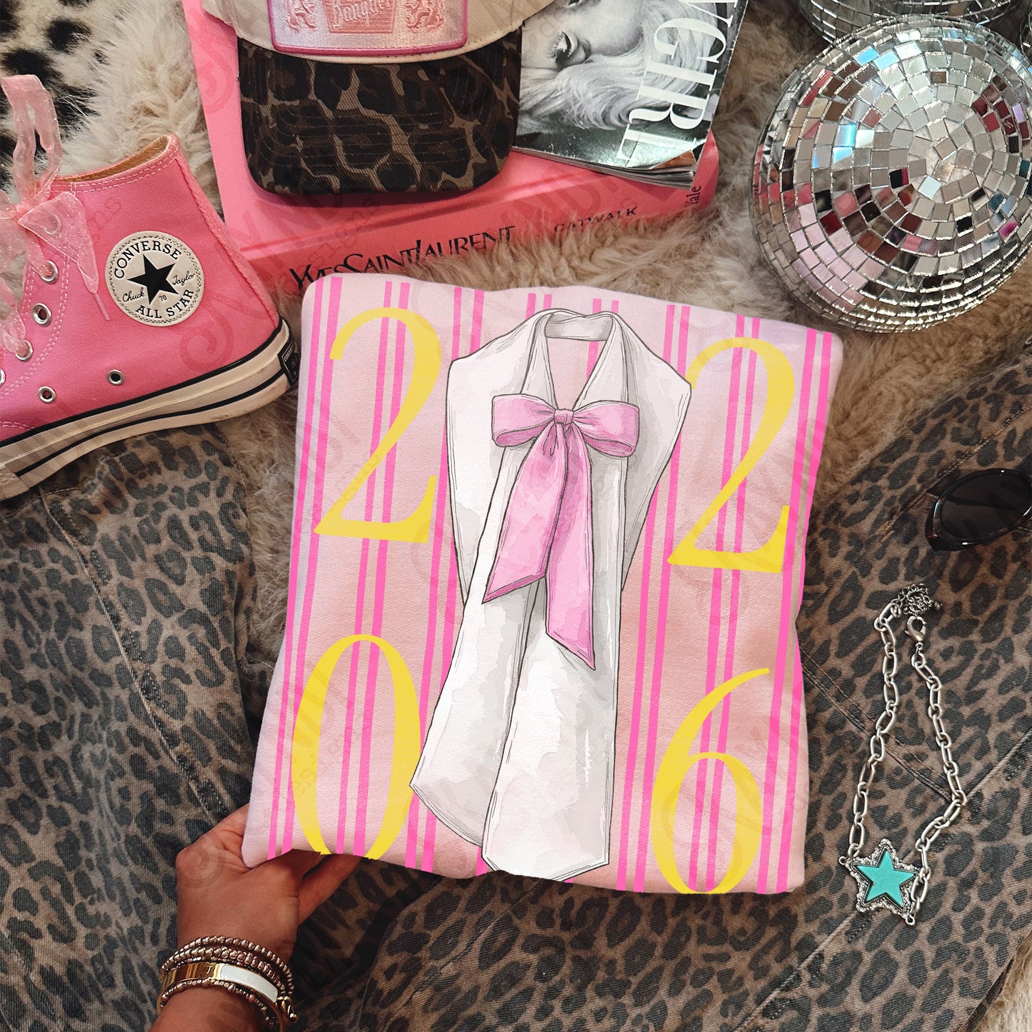 2026 Stole Sublimation Design PNG Digital Download Pink Stripes Bow