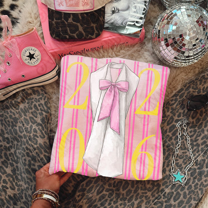 2026 Stole Sublimation Design PNG Digital Download Pink Stripes Bow