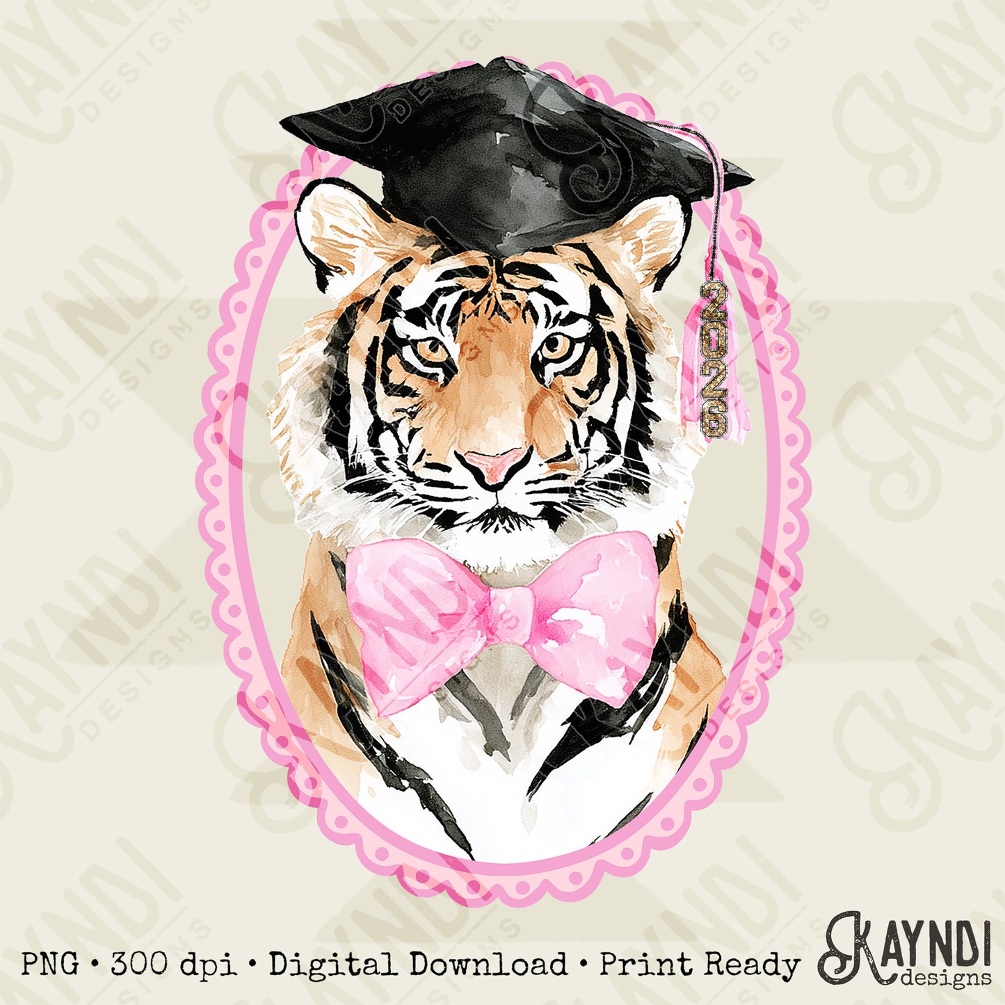 2026 Tiger Sublimation Design PNG Digital Download Graduation Pink