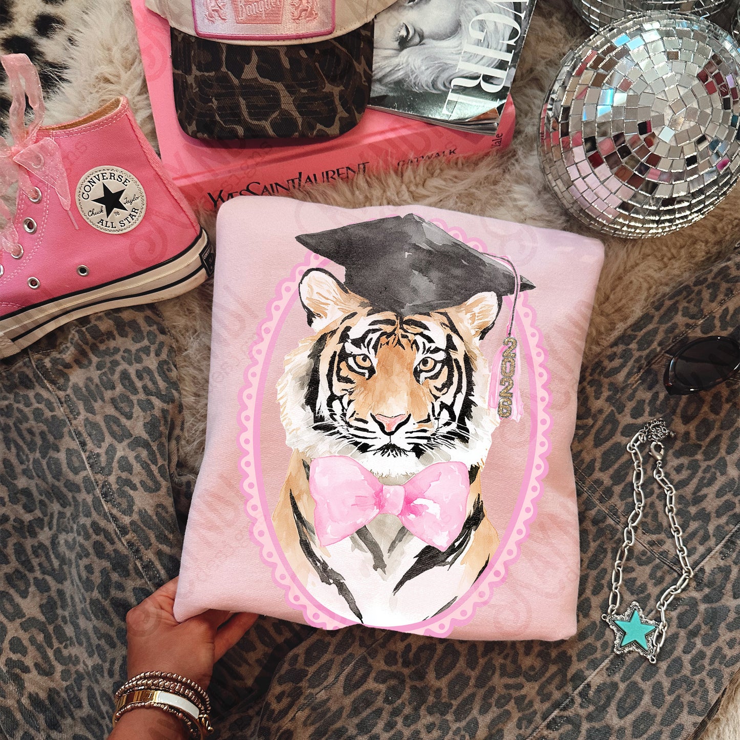 2026 Tiger Sublimation Design PNG Digital Download Graduation Pink