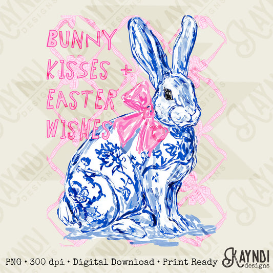 Bunny Kisses Easter Wishes Sublimation Design PNG Digital Download Easter Vintage