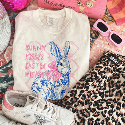 Bunny Kisses Easter Wishes Sublimation Design PNG Digital Download Easter Vintage