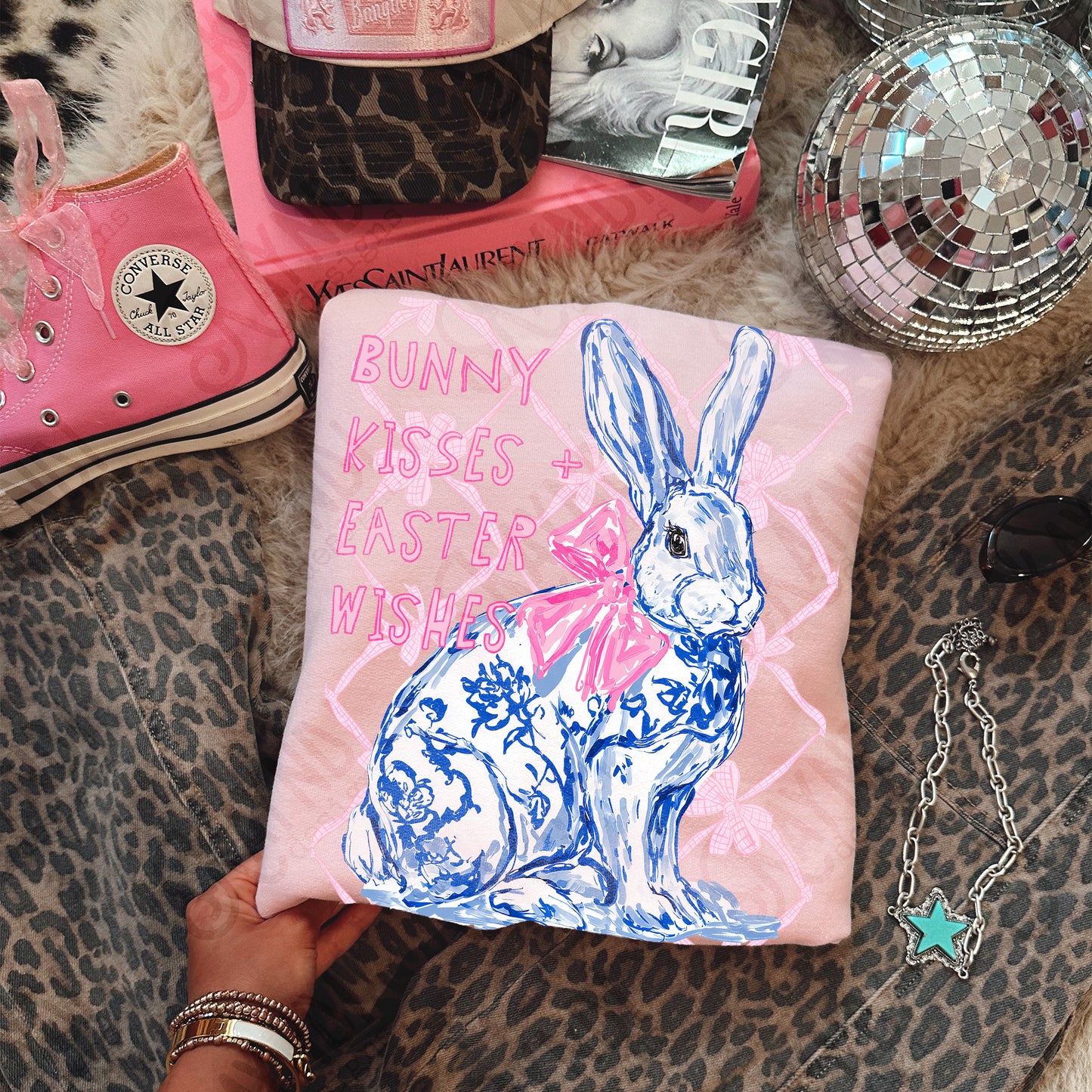 Bunny Kisses Easter Wishes Sublimation Design PNG Digital Download Easter Vintage