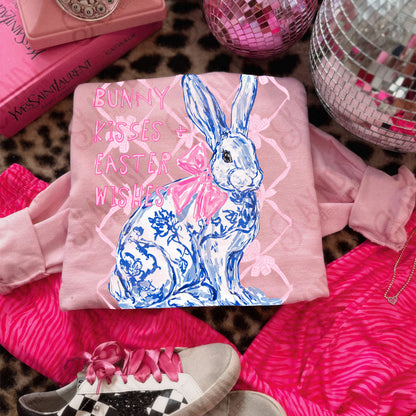 Bunny Kisses Easter Wishes Sublimation Design PNG Digital Download Easter Vintage