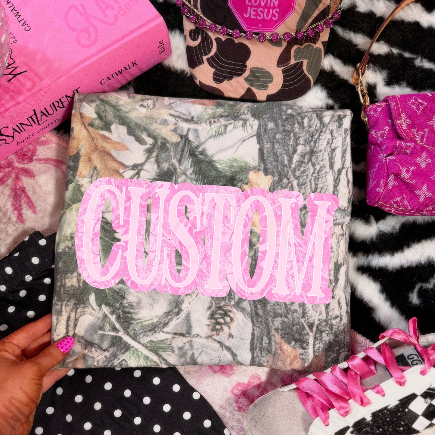Custom Camo Pink Sublimation Design PNG Digital Download Printable Pink Camo Custom Text