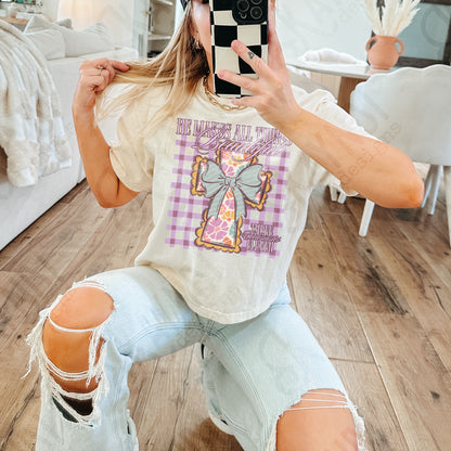 He Makes All Things Beautiful Sublimation Design PNG Digital Download Faith Cross Plaid