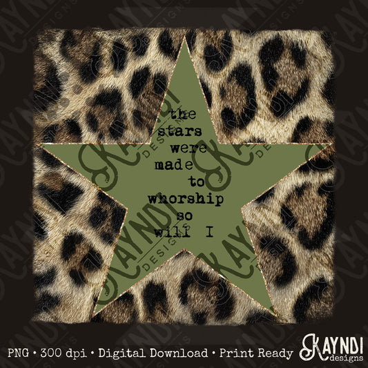 Leopard Green Sublimation Design PNG Digital Download Stars Worship
