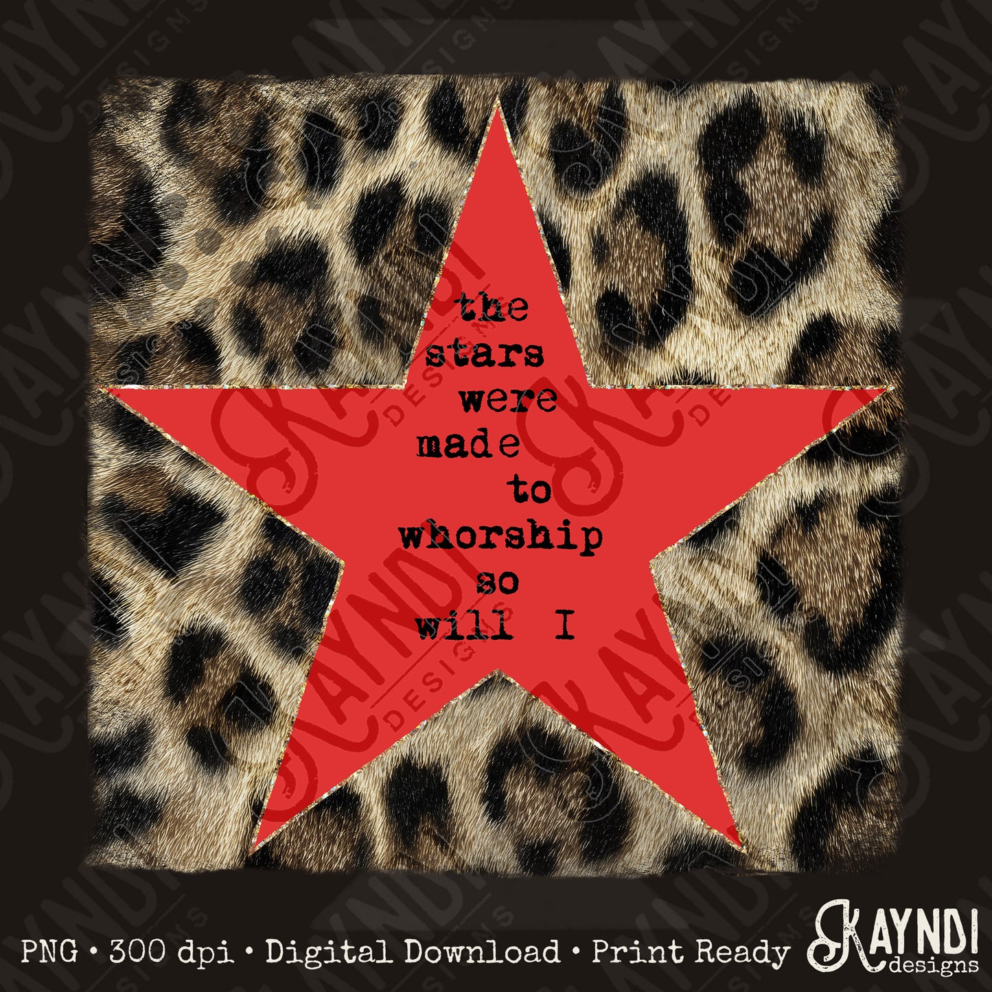 Leopard Red Sublimation Design PNG Digital Download Stars Worship