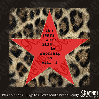 Leopard Red Sublimation Design PNG Digital Download Stars Worship