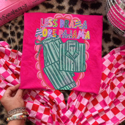 Less Drama More Pajama Sublimation Design PNG Digital Download Scalloped Green Stripe