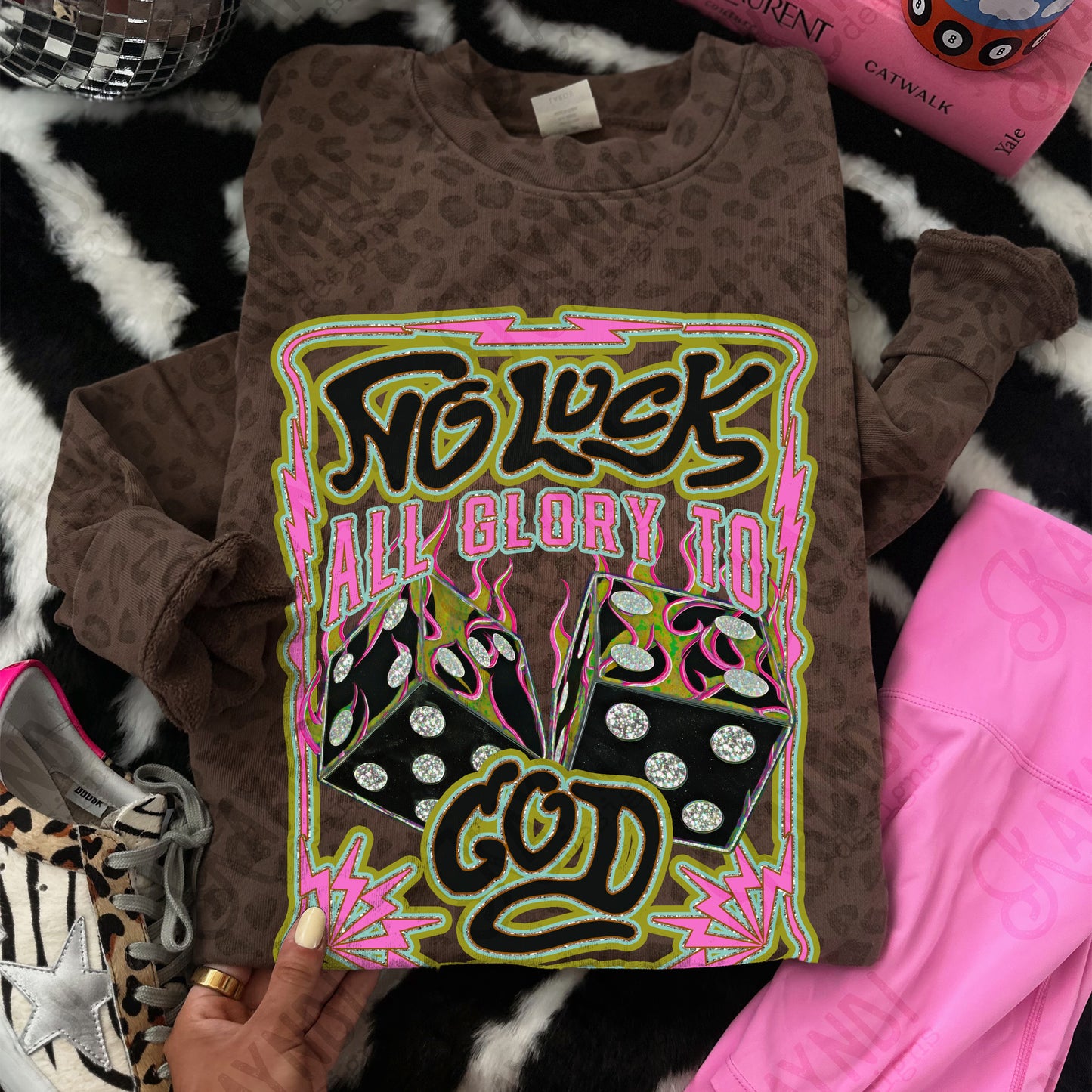 No Luck All Glory to God Sublimation Design PNG Digital Download High Roller Lightening Faith Neon