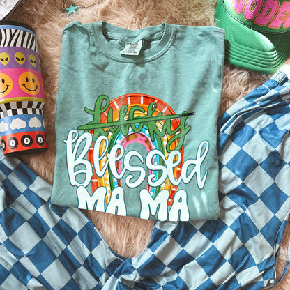 Not Lucky Blessed Mama Sublimation Design PNG Digital Download Rainbow Green Lucky Mom