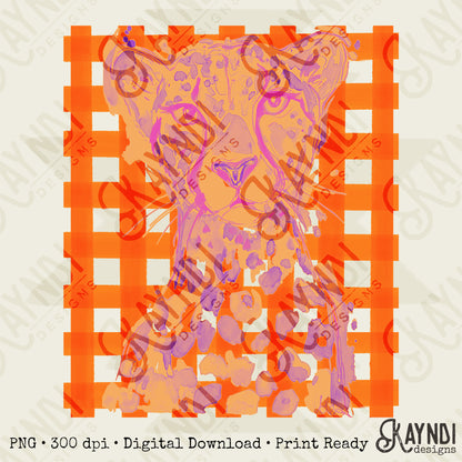 Pink Leopard Sublimation Design PNG Digital Download Plaid Preppy Orange