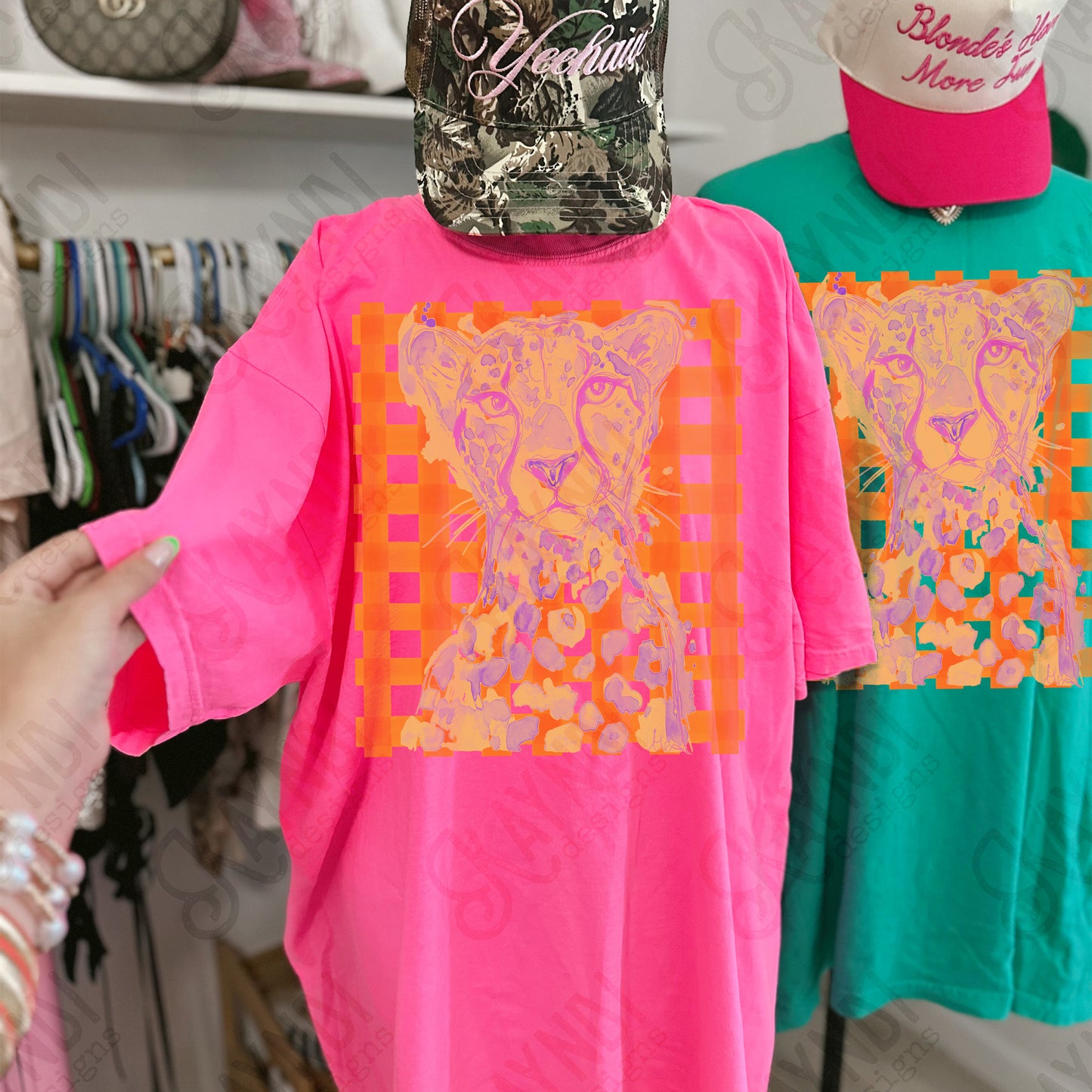 Pink Leopard Sublimation Design PNG Digital Download Plaid Preppy Orange