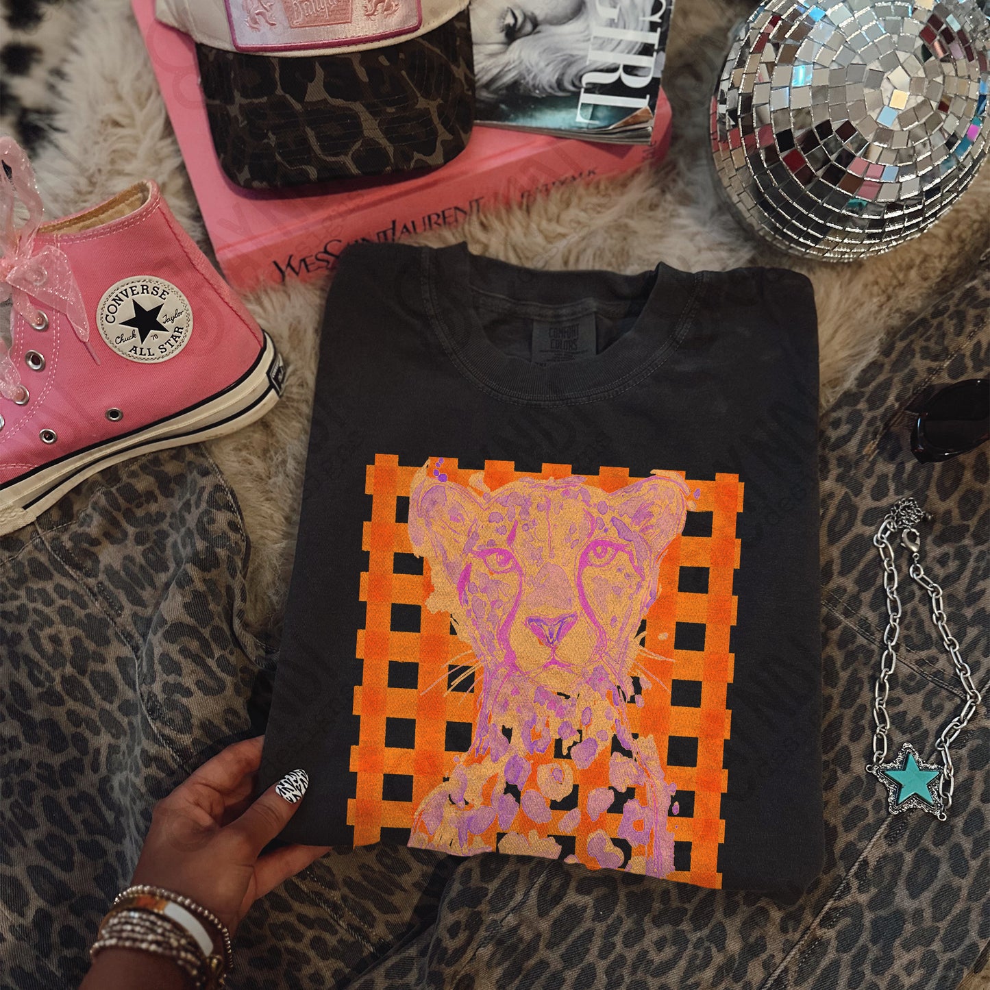 Pink Leopard Sublimation Design PNG Digital Download Plaid Preppy Orange