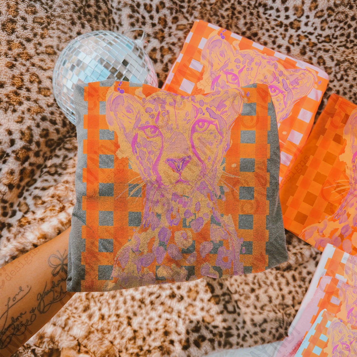Pink Leopard Sublimation Design PNG Digital Download Plaid Preppy Orange