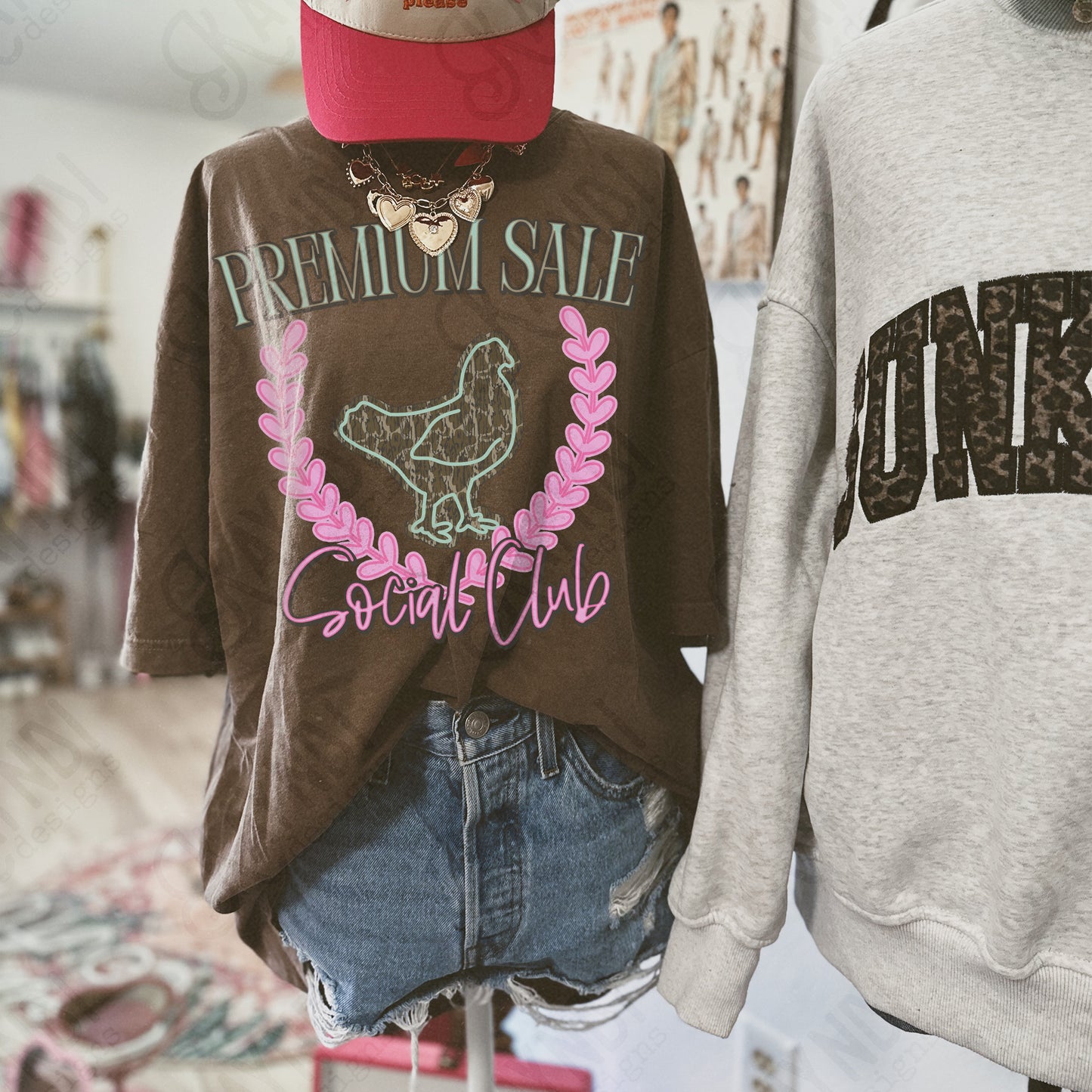 Premium Sale Social Club Chicken Camo Sublimation Design PNG Digital Download Pink Teal