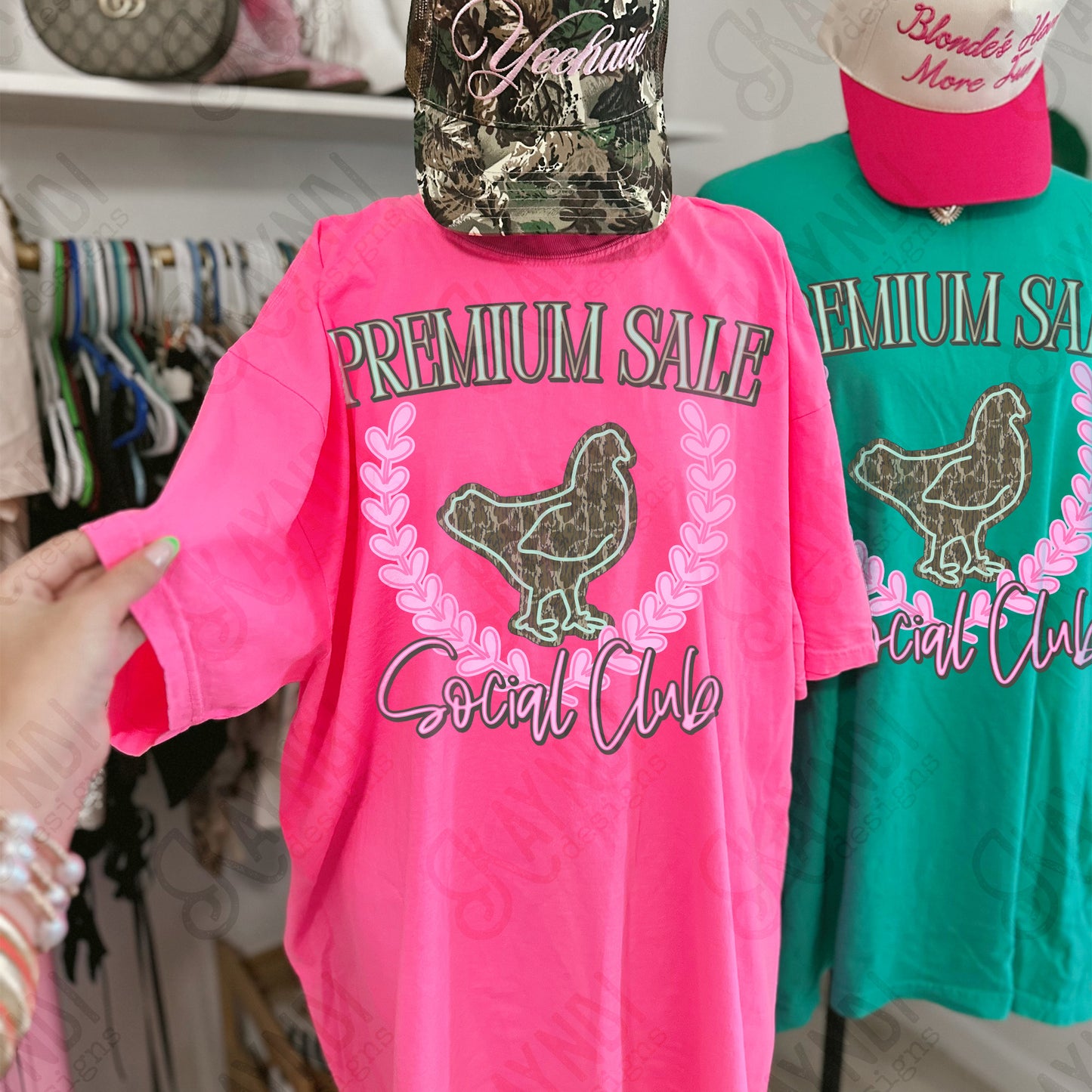 Premium Sale Social Club Chicken Camo Sublimation Design PNG Digital Download Pink Teal