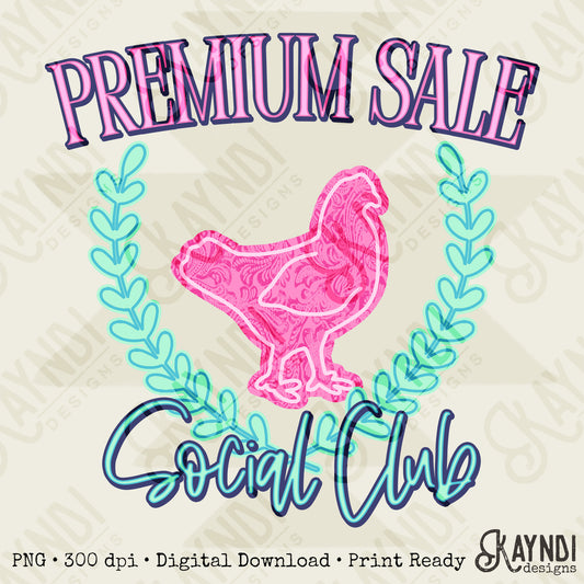 Premium Sale Social Club Chicken Leather Sublimation Design PNG Digital Download Pink Teal