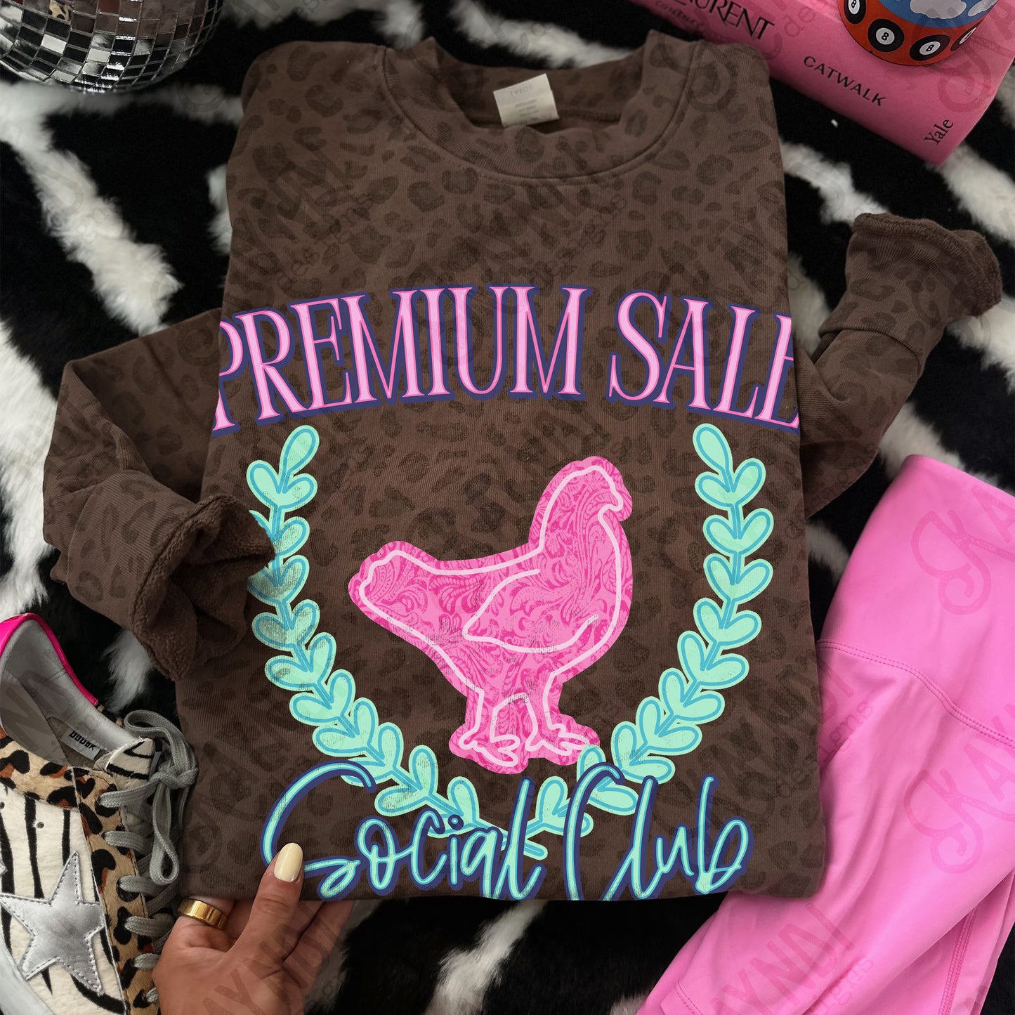 Premium Sale Social Club Chicken Leather Sublimation Design PNG Digital Download Pink Teal