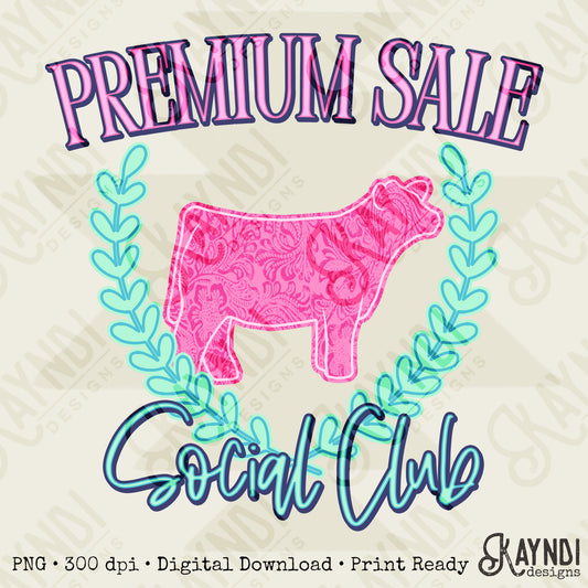 Premium Sale Social Club Cow Leather Sublimation Design PNG Digital Download Pink Teal