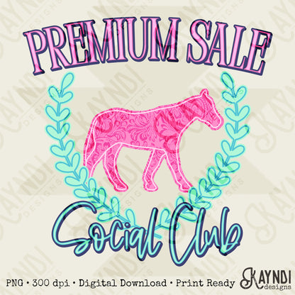 Premium Sale Social Club Horse Leather Sublimation Design PNG Digital Download Pink Teal