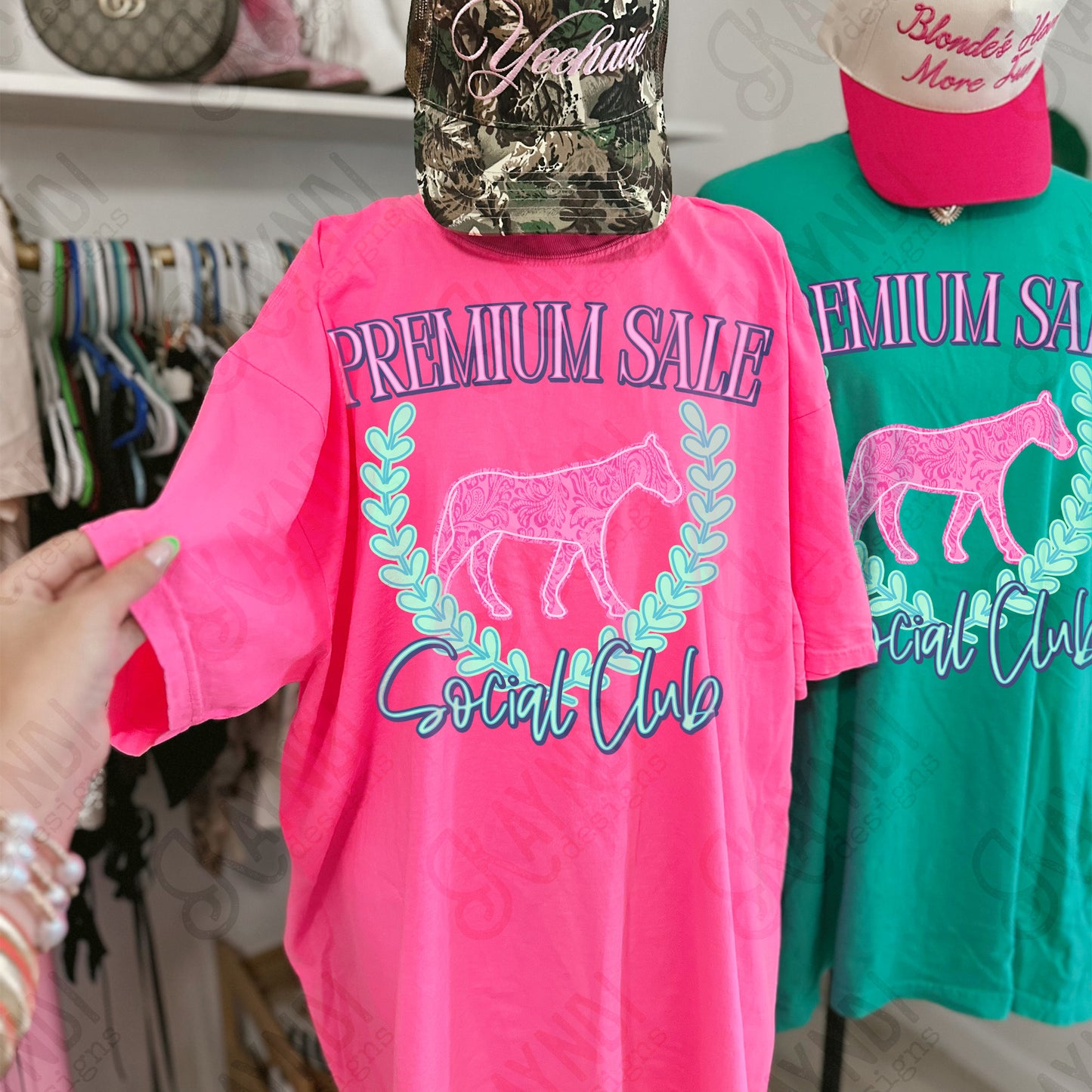 Premium Sale Social Club Horse Leather Sublimation Design PNG Digital Download Pink Teal