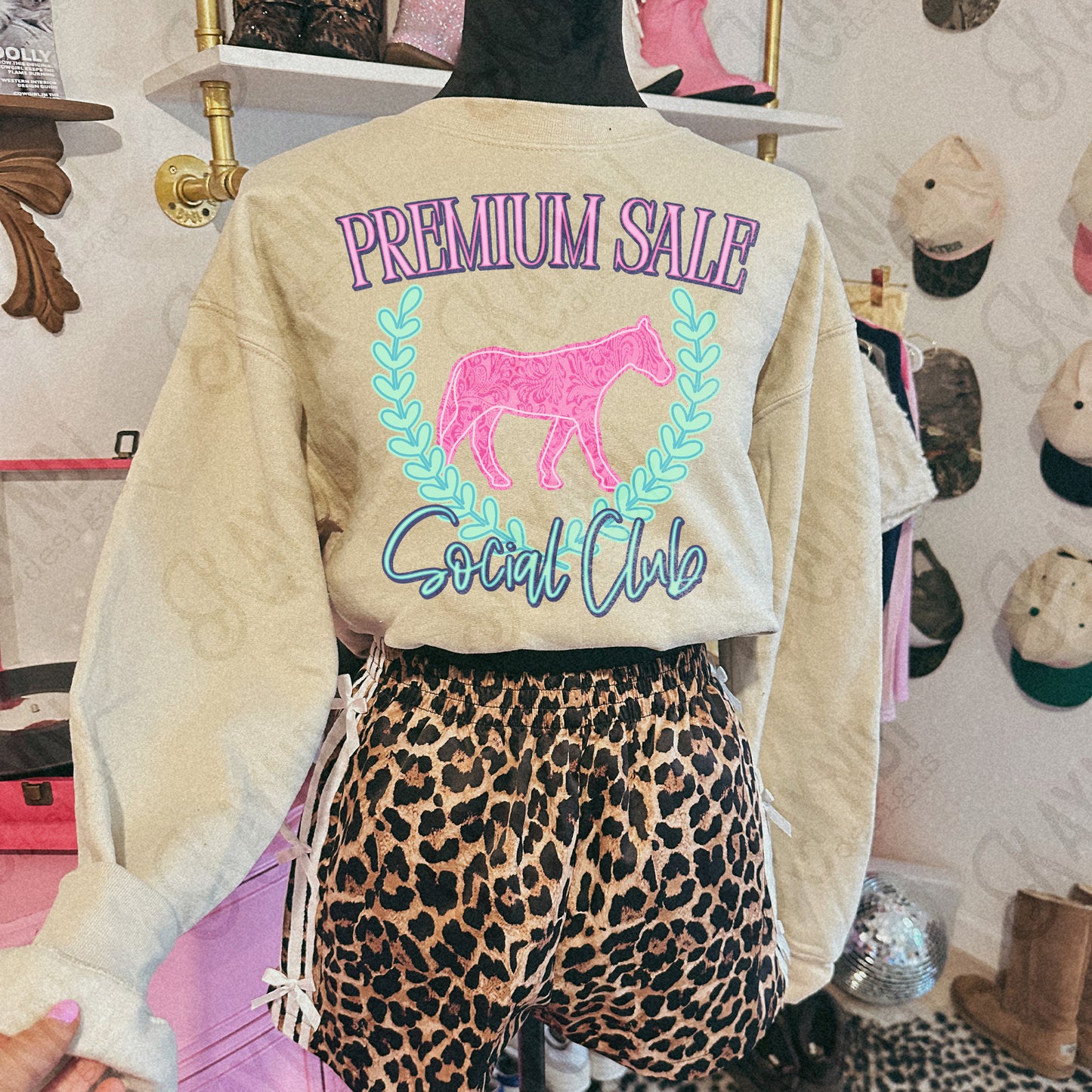 Premium Sale Social Club Horse Leather Sublimation Design PNG Digital Download Pink Teal