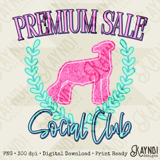 Premium Sale Social Club Lamb Leather Sublimation Design PNG Digital Download Pink Teal