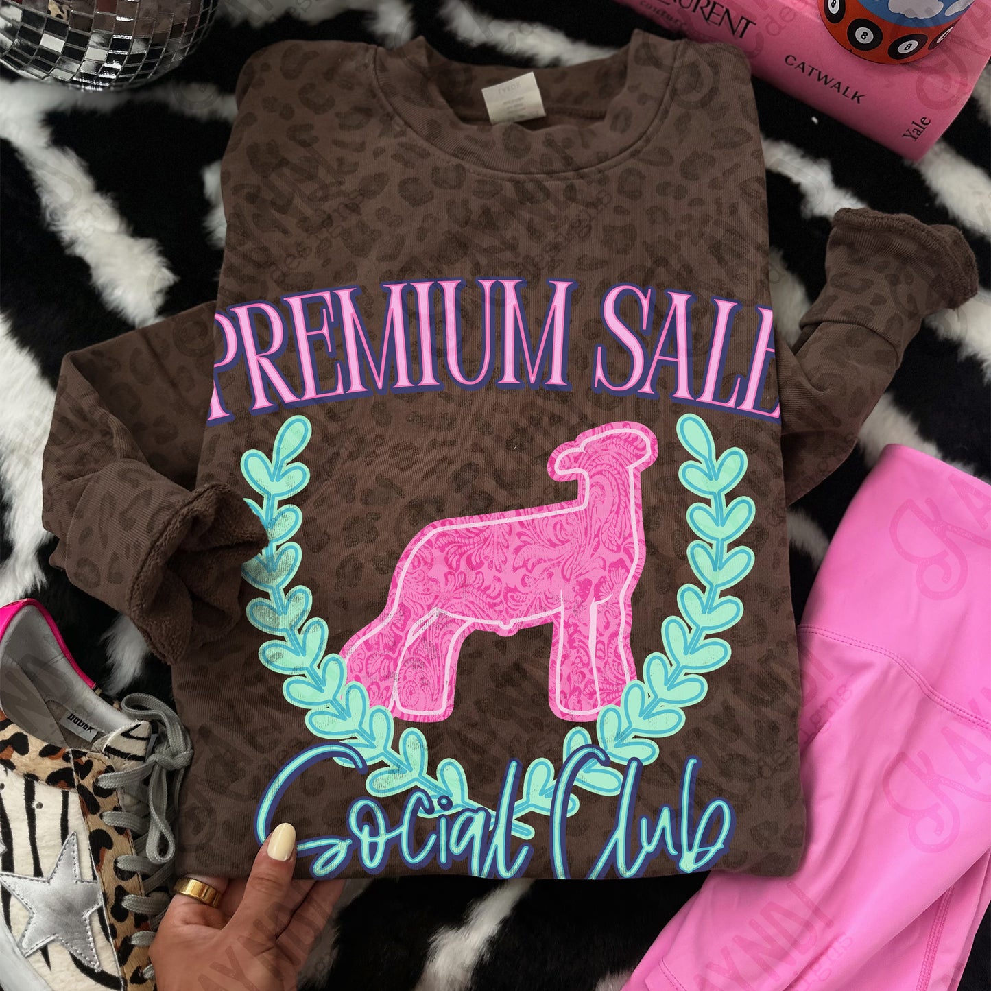 Premium Sale Social Club Lamb Leather Sublimation Design PNG Digital Download Pink Teal