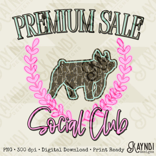 Premium Sale Social Club Pig Camo Sublimation Design PNG Digital Download Pink Teal