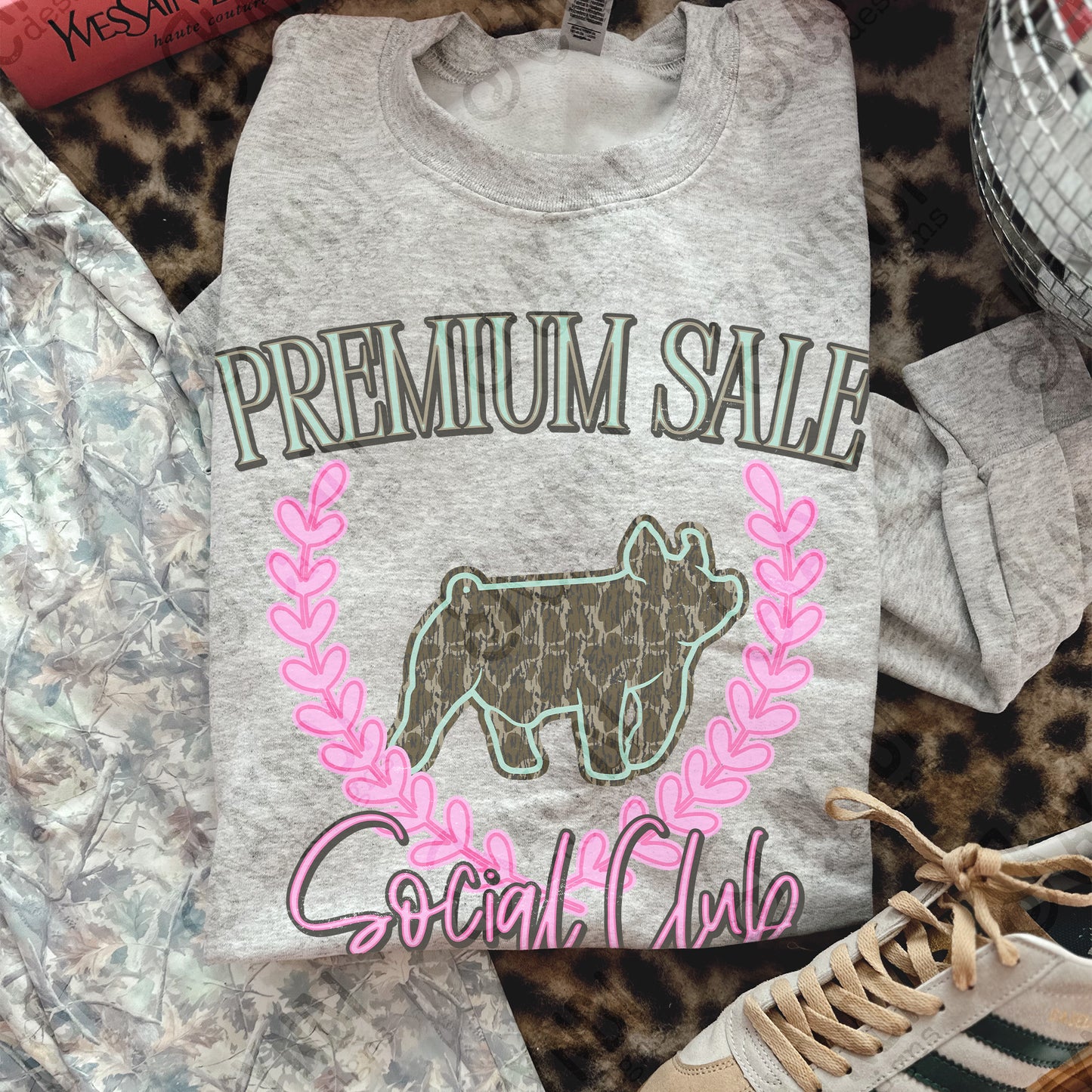 Premium Sale Social Club Pig Camo Sublimation Design PNG Digital Download Pink Teal