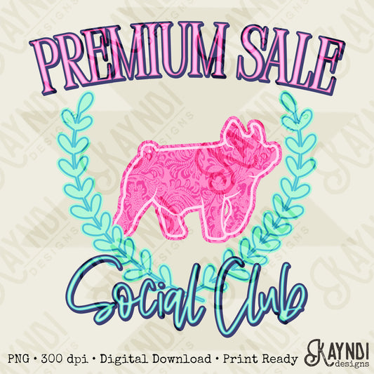 Premium Sale Social Club Pig Leather Sublimation Design PNG Digital Download Pink Teal