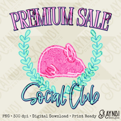 Premium Sale Social Club Rabbit Leather Sublimation Design PNG Digital Download Pink Teal