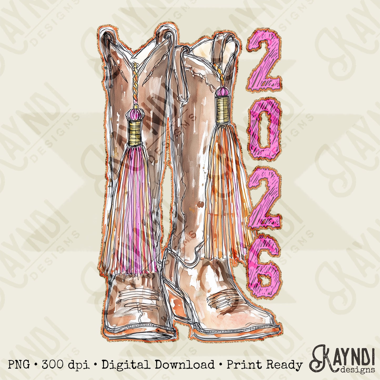 Senior Boots Pink Sublimation Design PNG Digital Download Cowboy Country Graduation Tassel Glitter Pink