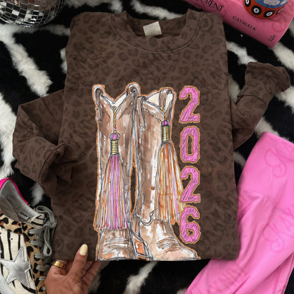 Senior Boots Pink Sublimation Design PNG Digital Download Cowboy Country Graduation Tassel Glitter Pink