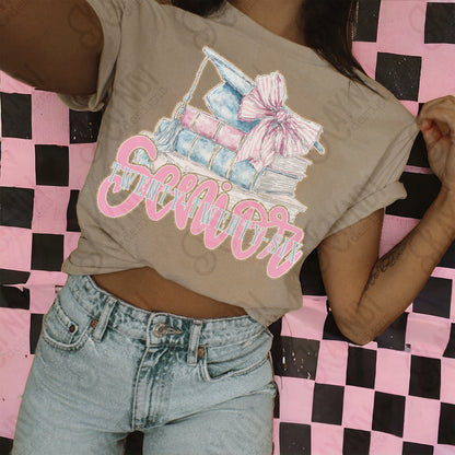 Senior Twenty-Twenty-Six Sublimation Design PNG Digital Download Pink Blue Preppy Books Bow Graduation