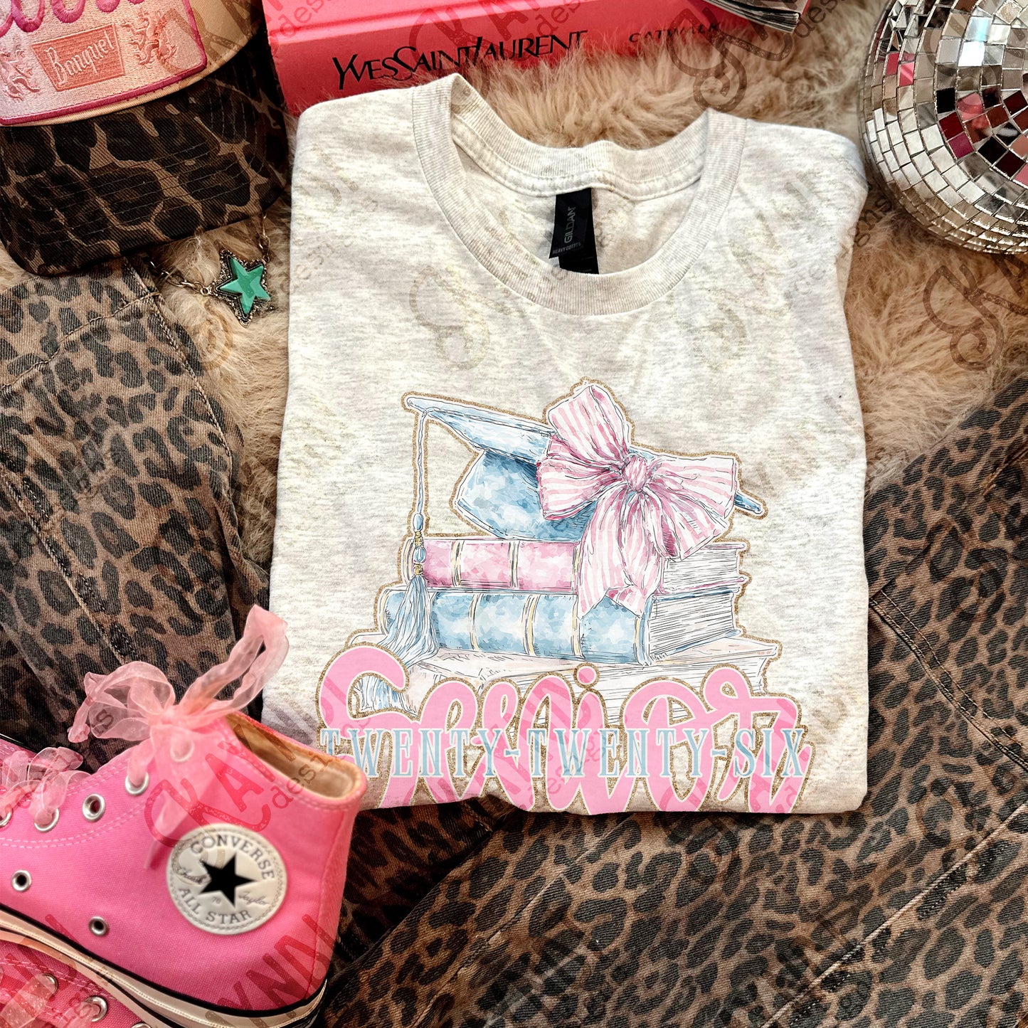 Senior Twenty-Twenty-Six Sublimation Design PNG Digital Download Pink Blue Preppy Books Bow Graduation