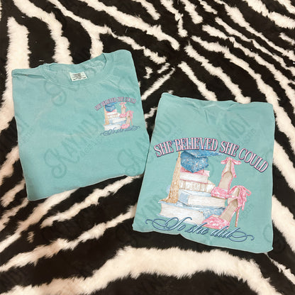 She Believed She Could Sublimation Design PNG Digital Download So She Did Heels Books Graduation Cap